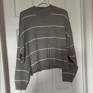 H&M Gray and White Striped Crew Neck Sweater